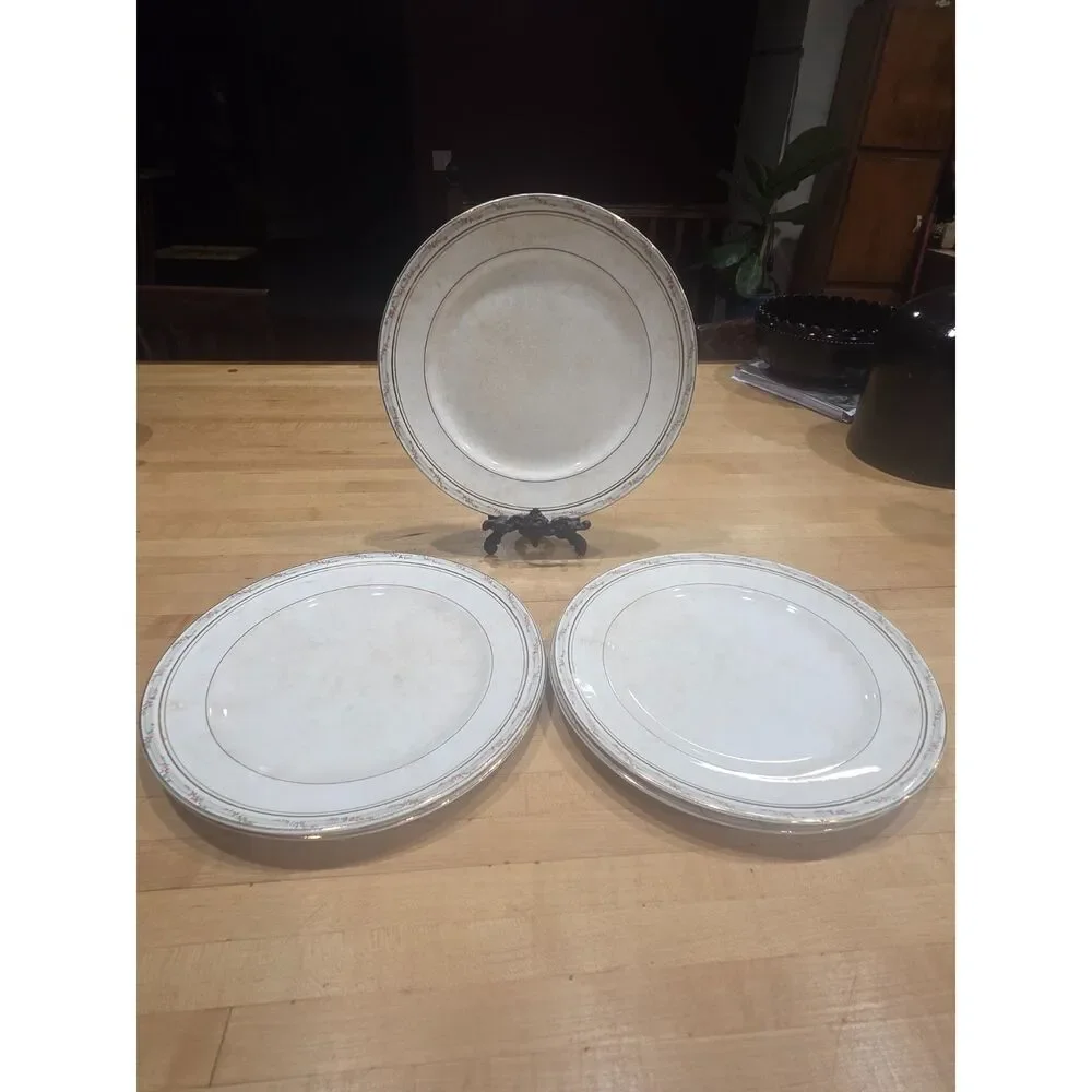 Vintage Pope Gosser Dinner Plates Set of 5 Pink Floral Gold Trim